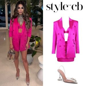 SATIN BLAZER SUIT IN PINK